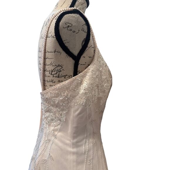 NWT Mon Cheri Blush Wedding Dress Beaded Embellished Bodice/skirt Sz 8 - Picture 7 of 16